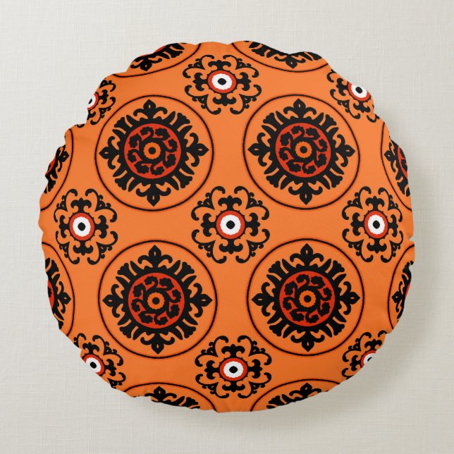 Coussins Ronds Motif orange de Suzani (Devant)
