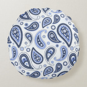 Coussins Ronds Motif Paisley Bleu
