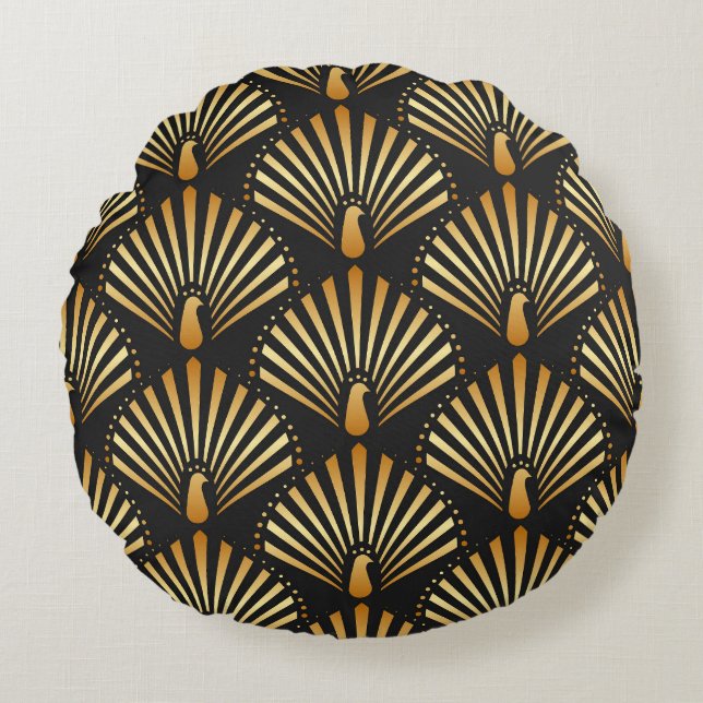 Coussins Ronds Motif paon d'or Art déco (Devant)