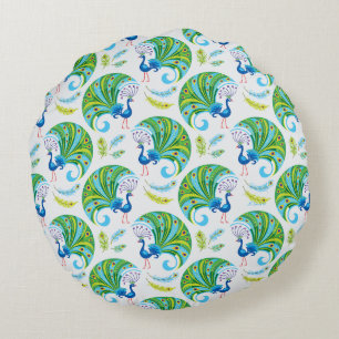 Coussins Ronds Motif Paon et Plumes