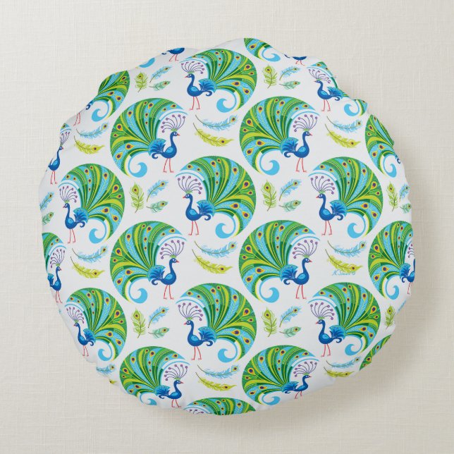Coussins Ronds Motif Paon et Plumes (Dos)