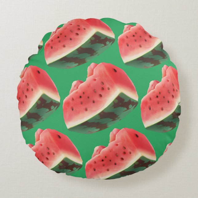Coussins Ronds Motif Pastèque Juteuse : Dessin de Fruit d'Été (Devant)