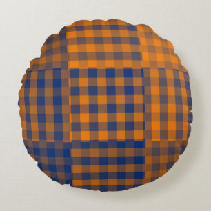 Coussins Ronds Motif patchwork à carreaux orange et violet