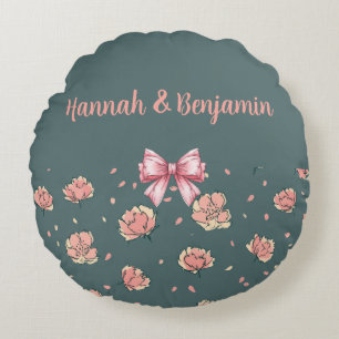 Coussins Ronds Motif Pink Peony et Bow