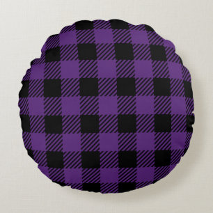 Coussins Ronds Motif Plaid de Buffalo violet et noir