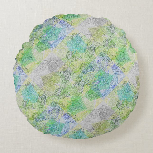 Coussins Ronds motif plante A02.b Feuille LGrey BG (Devant)