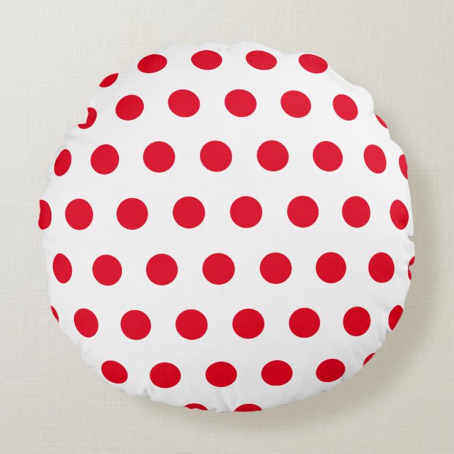Coussins Ronds Motif pois rouge sur blanc (Devant)