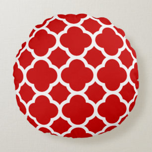 Coussins Ronds Motif Quatrefoil rouge et blanc