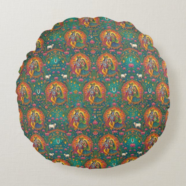 Coussins Ronds Motif Radhe Krishna (Devant)