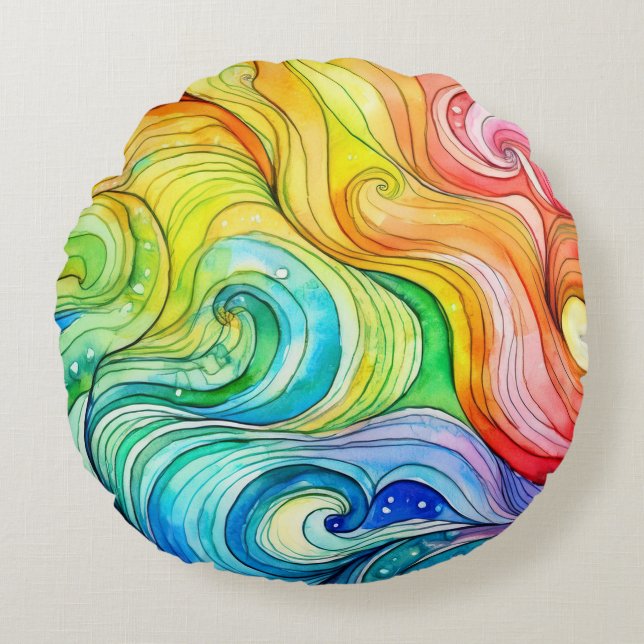 Coussins Ronds Motif Rainbow Swirl (Devant)