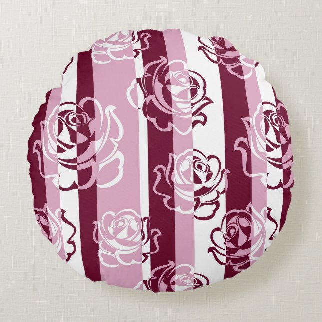 Coussins Ronds Motif rayé avec des roses (Devant)