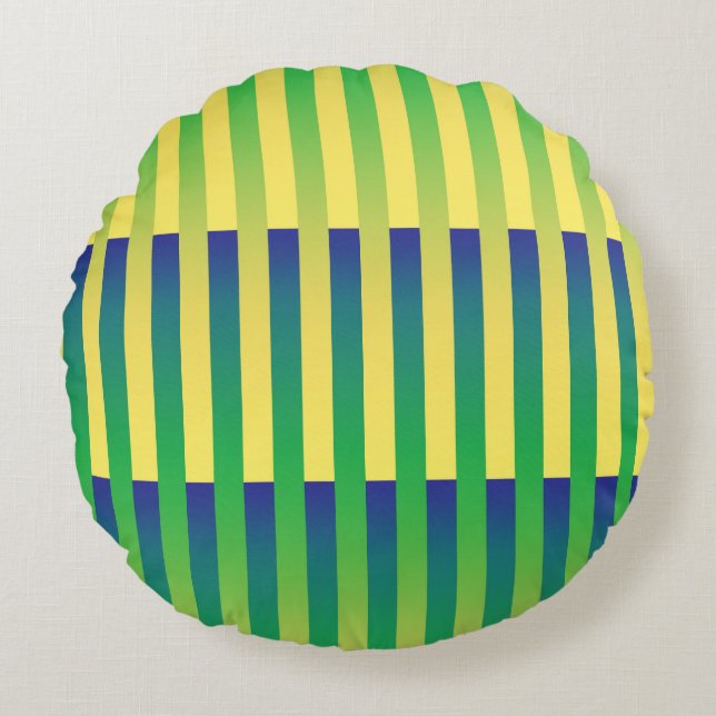 Coussins Ronds Motif rayé vert jaune bleu (Devant)