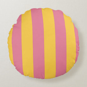 Coussins Ronds Motif rayé vertical rose et jaune vibrant