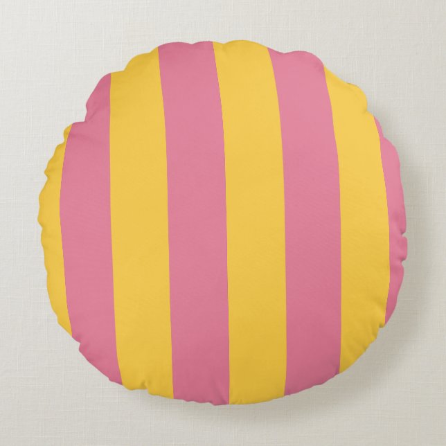 Coussins Ronds Motif rayé vertical rose et jaune vibrant (Devant)