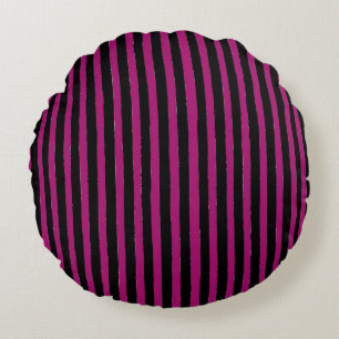 Coussins Ronds Motif rayures noir et rose saillant