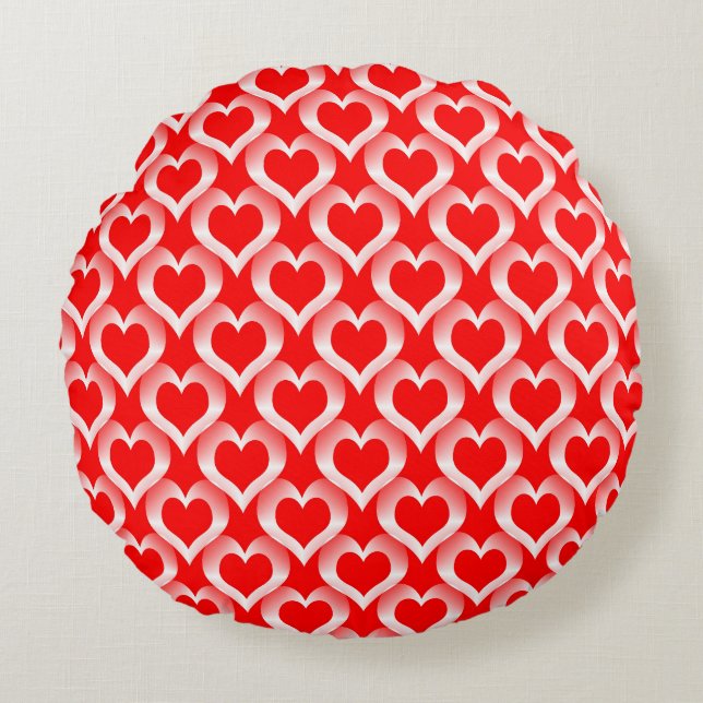 Coussins Ronds Motif Red White Hearts (Devant)