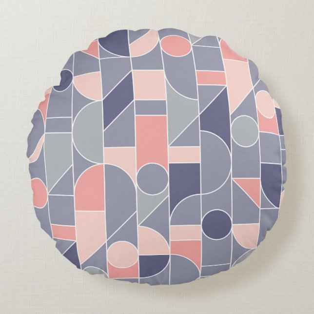 Coussins Ronds Motif rétro Rose gris sans joint (Devant)