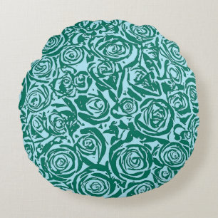 Coussins Ronds Motif Rose Abstrait moderne, Turquoise et Aqua