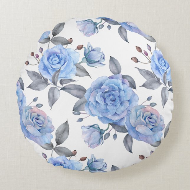 Coussins Ronds Motif rose bleu pastel (Devant)