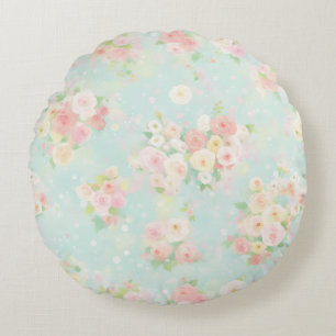 Coussins Ronds Motif Rose Pastel souple sur Aqua Arrière - plan