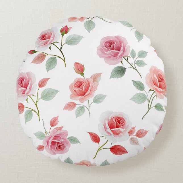 Coussins Ronds Motif rose rose, couleur douce, (Devant)
