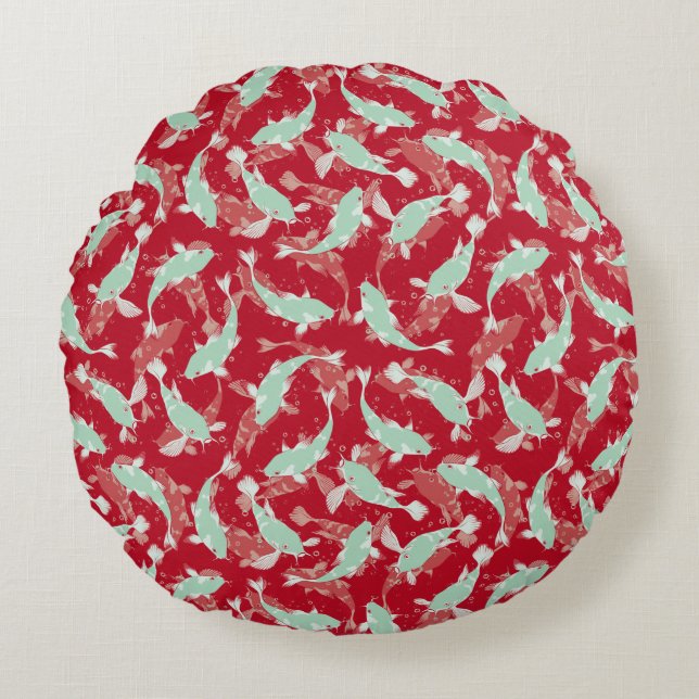 Coussins Ronds Motif rouge et vert - Koi Fish (Devant)