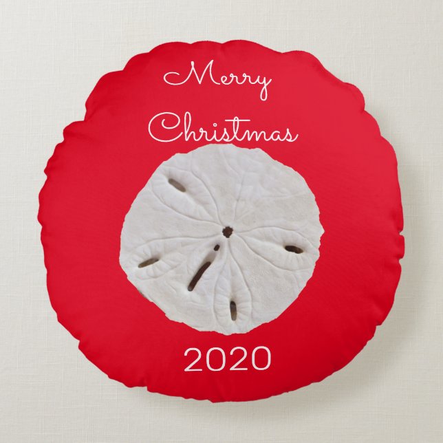 Coussins Ronds Motif Sanddollar Rouge blanc Joyeux cadeau de Noël (Devant)
