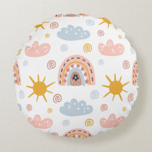 Coussins Ronds Motif sans couture arc-en-ciel et floral bohème fa