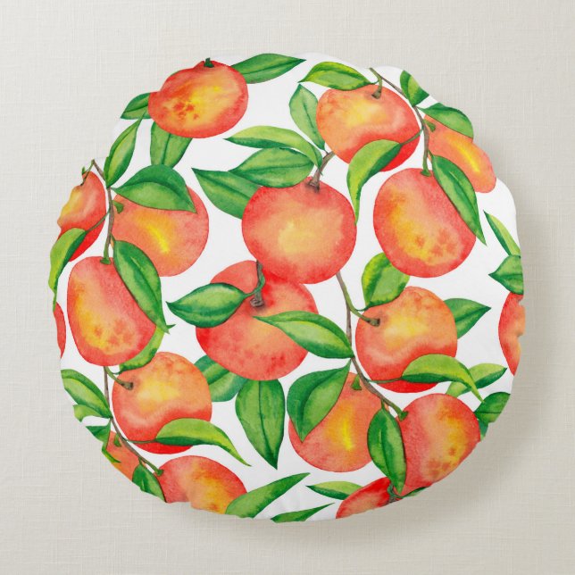 Coussins Ronds Motif sans couture avec aquarelle fruit mandarin e (Devant)