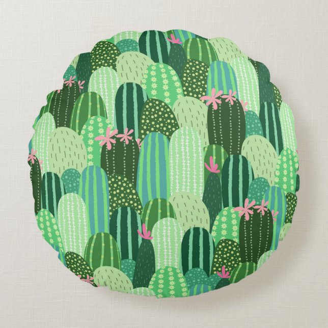 Coussins Ronds Motif sans couture avec cactus (Devant)