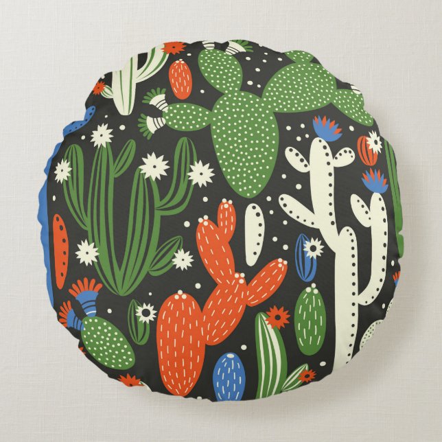 Coussins Ronds motif sans couture avec cactus sur arrière - plan  (Devant)