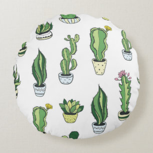 Coussins Ronds Motif sans couture avec cactus verts et succulents