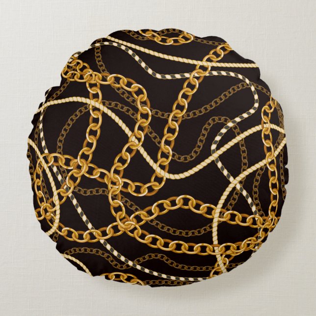 Coussins Ronds Motif sans couture avec chaînes dorées.  (Devant)