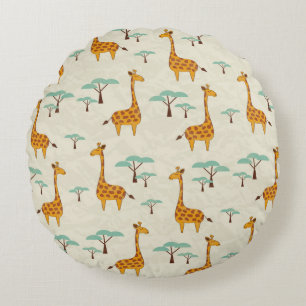 Coussins Ronds Motif sans couture avec de jolies girafes et des a