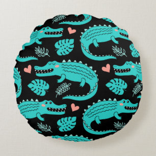 Coussins Ronds Motif sans couture avec de mignons crocodiles de d