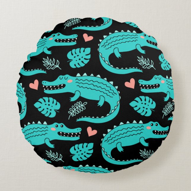 Coussins Ronds Motif sans couture avec de mignons crocodiles de d (Devant)