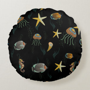 Coussins Ronds Motif sans couture avec de mignons poissons décora