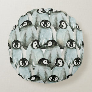 Coussins Ronds Motif sans couture avec des pingouins mignons