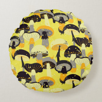 Coussins Ronds Motif sans couture avec différents champignons. 