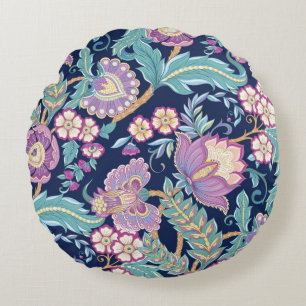 Coussins Ronds Motif sans couture avec fleurs décoratives stylisé