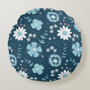 Coussins Ronds Motif sans couture avec fleurs d'été bleues sur fo