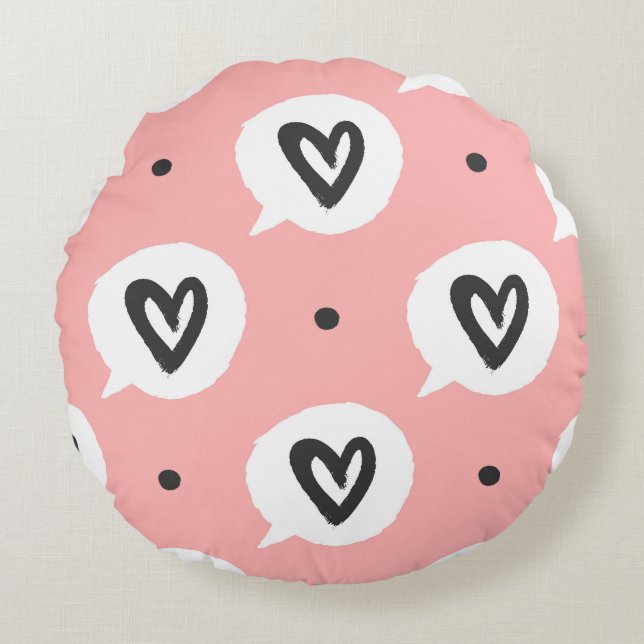 Coussins Ronds Motif sans couture avec les coeurs. (Devant)