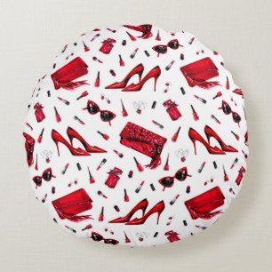 Coussins Ronds Motif sans couture avec les petites choses en roug