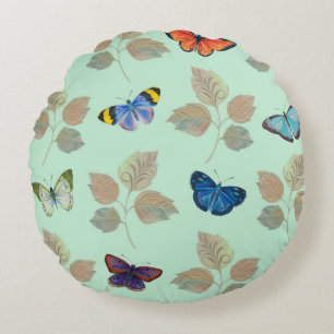 Coussins Ronds Motif sans couture avec papillons et branches bril