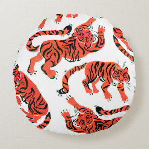 Coussins Ronds Motif sans couture avec peint en tigres de gouache