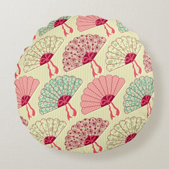 Coussins Ronds Motif sans couture avec ventilateurs.  (Devant)