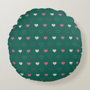 Coussins Ronds Motif sans couture Cœur Rose & Vert Minimaliste Mi