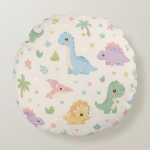 Coussins Ronds Motif sans couture de dinosaure bébé mignon pastel