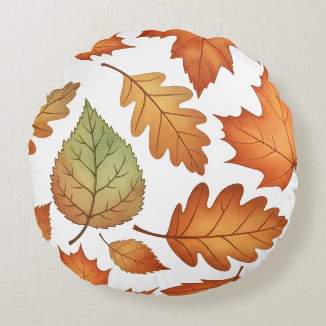 Coussins Ronds Motif sans couture de feuille d'automne (Devant)