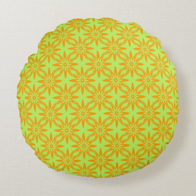 Coussins Ronds Motif sans couture de fleurs vertes orange  (Devant)